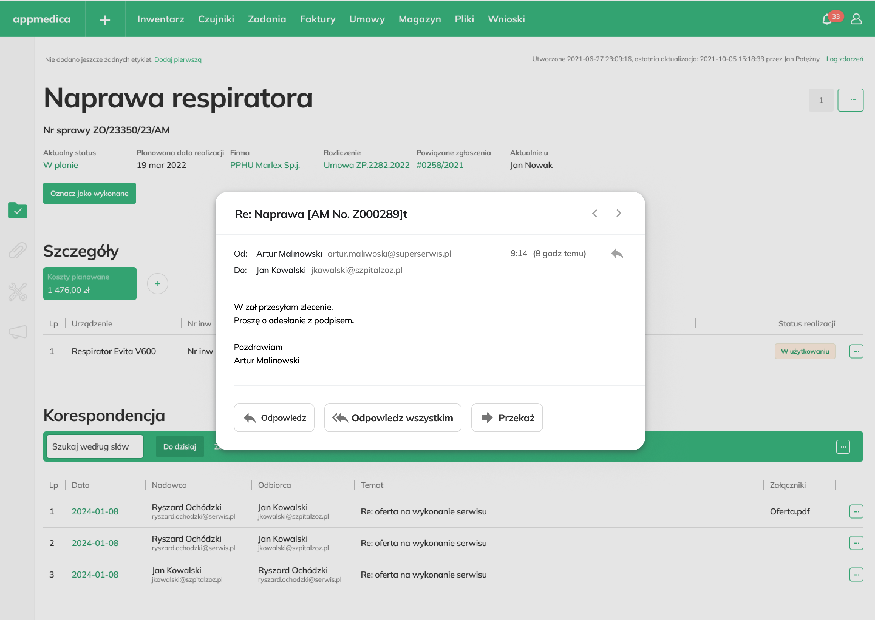 Appmedica - obsługa maili bezpośrednio w systemie